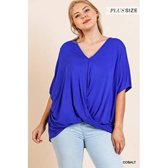 Umgee Tops - Umgee  Relaxed Fit Surplice Top 2X Cobalt